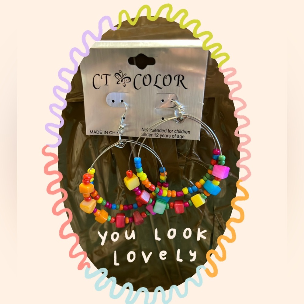 New Multi Color Beaded Double Hoop Earrings